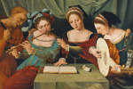 Old painting of women playing music